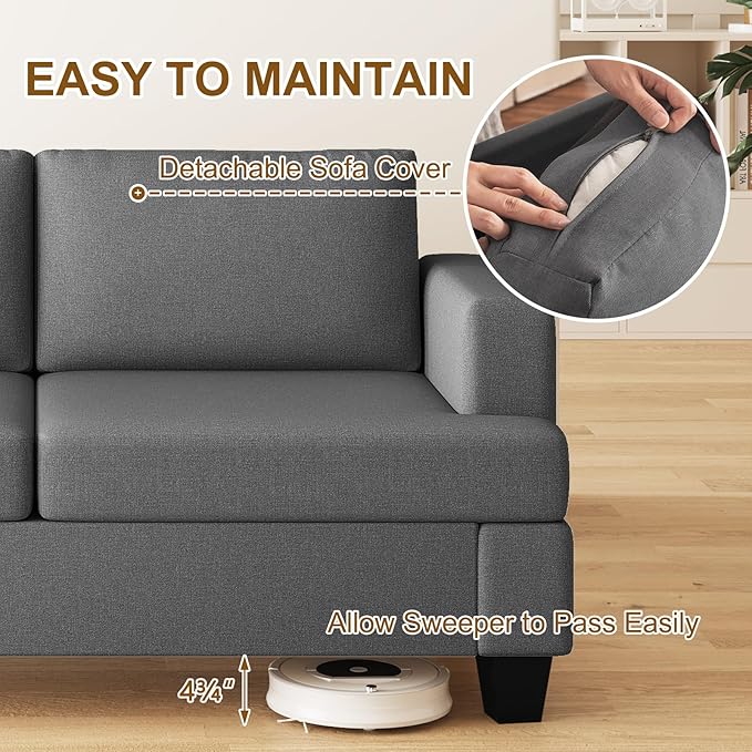 Furnimart Modern 3 Seater Couch and Loveseat Sets Couches Set of 2 for Living Room Deep Seat Sectional Sofa and Love Seat Set Dark Grey