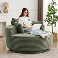 55 inch 360° Swivel Accent Chair Chaise Lounge Chair Indoor Oversized Round Swivel Accent Chair Modern Corduroy Single Sofa Chair Deep Seat Chair for Living Room Bedroom Apartment Green
