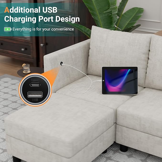 Fiona's magic Modular Sectional Sofa Set 8 Seats Sleeper Sofa Couch with Storage Sectional Sofa Couch with USB Charging Port Modern Comfy Chenille Couch for Living Room Beige