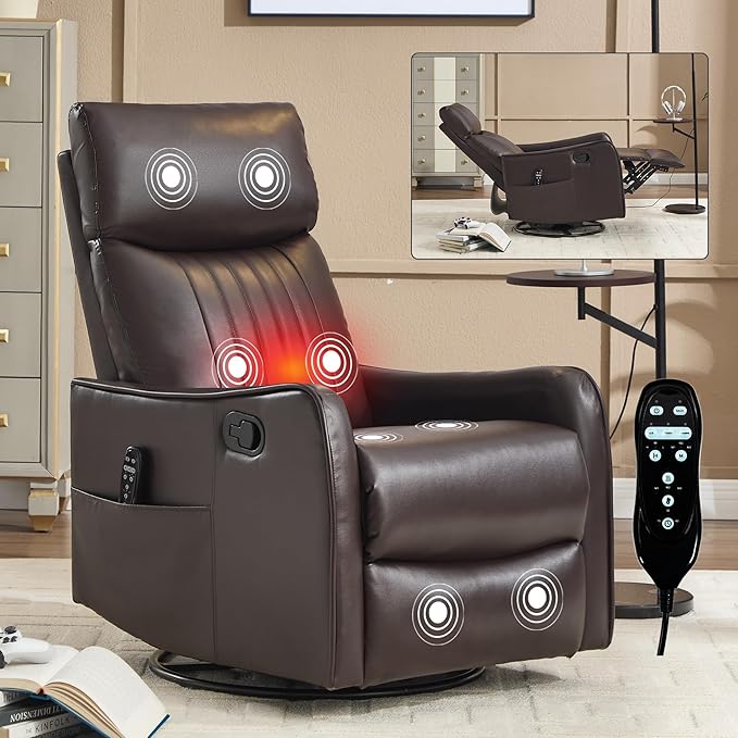 with RockerManual Recliner ChairArtificial LeatherMetal BaseHeat Massage 360° Swivelwith backrest armrestsLiving Room