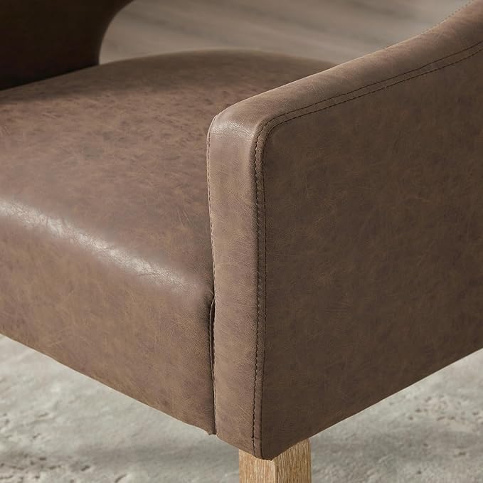 Modern Accent Chair Upholstered PU Leather Barrel Armchairs with Rubberwood Legs Comfy Lounge Arm Chair Hollow-Out Side Club Chair for Living Room Bedroom Office (Coffee-Wide)