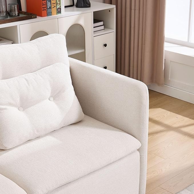 LukeAlon Chenille 56.5 Loveseat Sofa with Waist Pillow Modular Sectional Sofa Couch with Ottoman Comfy Upholstered 2 Seater Lounge Sleeper Couch Sofa for Living Room Apartment Office Beige