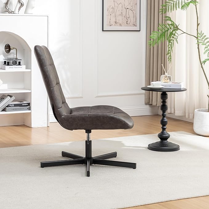 Roundhill Furniture Arlena Faux Leather Tufted Swivel Accent Chair Brown