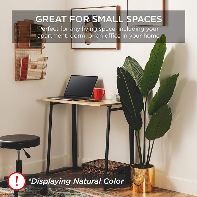 Best Choice Products 31.5in Folding Drop Leaf Desk Table Computer Workstation for Home Office w/Wood Table Top Back Shelf Portable Space Saving - Black/Black