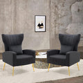 Living Room Chairs Set of 2 Modern Velvet Accent Chairs with Lumbar Pillow High Back Armchair Arm Chairs with Gold Metal Legs for Bedroom Black