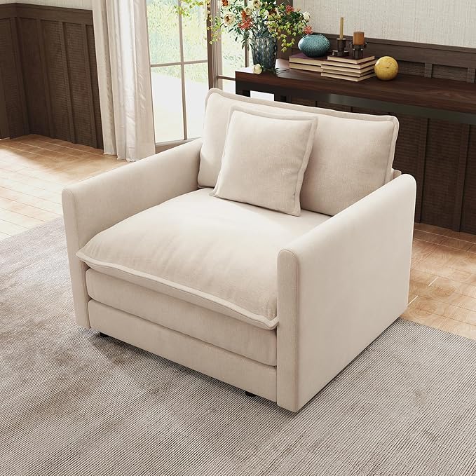 Modular Sectional Sofa 41 Chenille Single Seat Sofa with Pillow &amp Armrests Ultra Soft Cloud Sectional Couch Modern Deep Seat Sofa for Living Room (Khaki Single Seat)