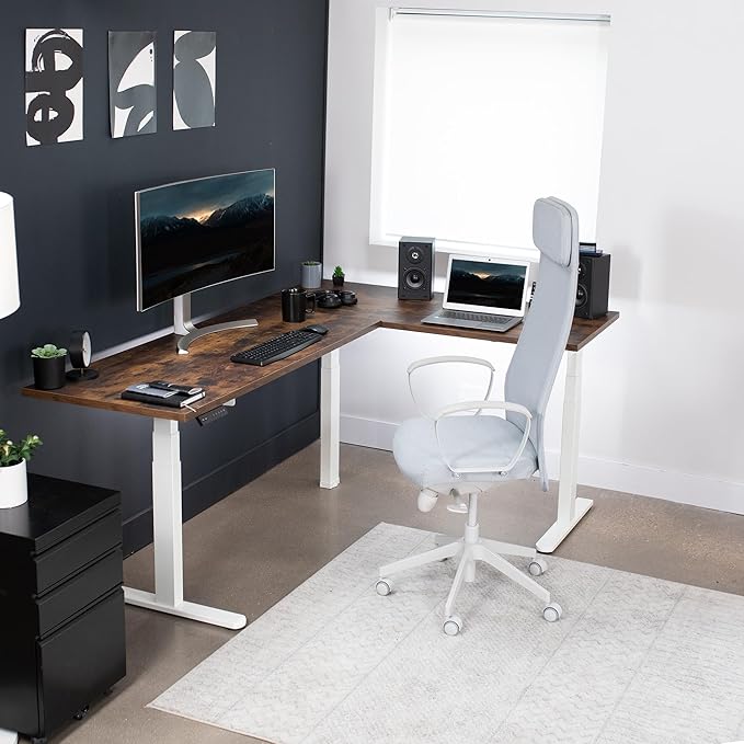 VIVO Electric Triple Motor Height Adjustable 3 Leg Corner Desk Frame up to 300lbs Sit Stand Ergonomic L Shaped Frame Only White DESK-V130EW