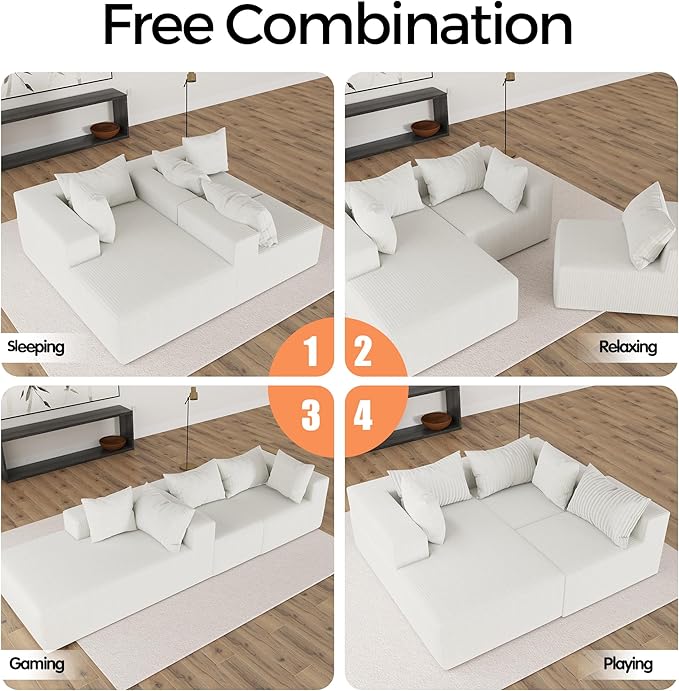 108Modern Sectional SofaModular Convertible L-Shape SofasUpholstered Couches with Deep SeatPet-Friendly Sponge Sofa for Living Room BedroomSofa bed for small space (Beige Left Facing Chaise)