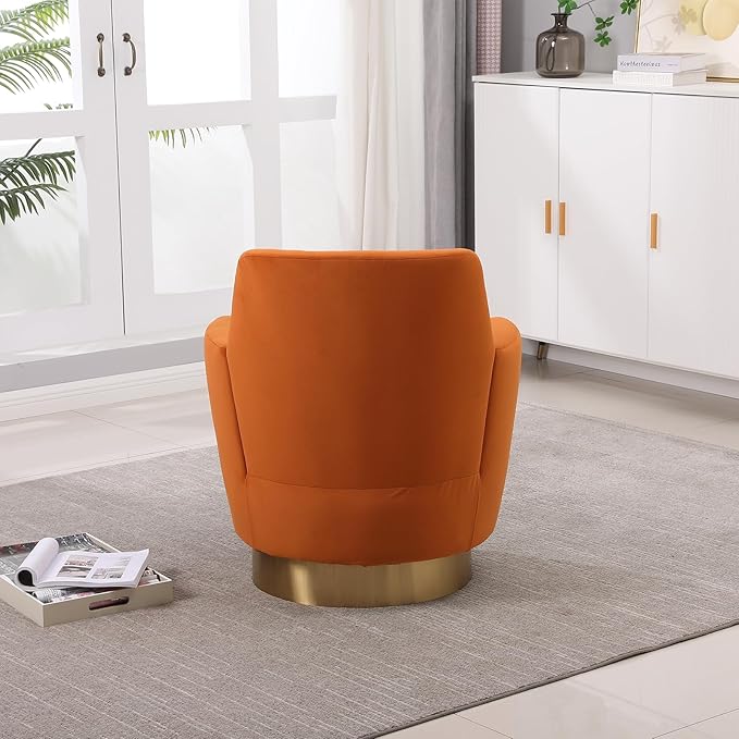 360° Swivel Barrel Accent Chair Comfy Round Accent Chairs with Gold Iron Base &amp Dual-Layer Cushion Modern Lounge Reading Armchair Upholstered Sofa Chair for Living Room Bedroom(Velvet Orange)