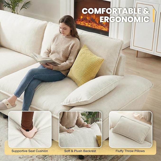 114” Oversized Sectional Sofa – Sailboat Cloud Couch with Adjustable Backrest Extra Deep &amp Wide Seats Modern Sleeper Sofa for Living Room (Natural Beige 114-inch)