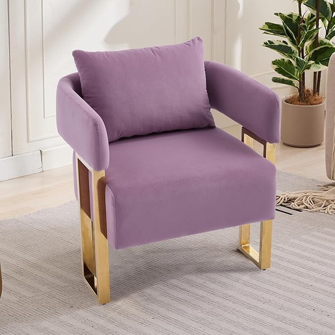 Oversized Lilac Teddy Accent Chair Modern Barrel Chair with Gold Legs Metal Frame Upholstered Armchair for Bedroom Living Room Sofa Chair Club Side Chairs Home/Business (Set of 2 Lilac)