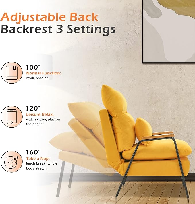 MCombo Accent Recliner Chair with Ottoman Modern Linen Fabric Armchair Upholstered Sofa Bed for Living Room Bedroom Small Space 4055 (Yellow)