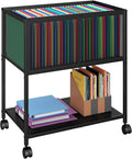Rolling File Cart Mobile File Cabinet with Wheels Hanging Files Metal Hanging File Folder Cart File Organizer Fit Letter Size for Home Office Black