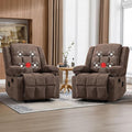 EBELLO Manual Recliner Chair for Adults with Vibration Massage and Lumbar Heating Soft Fabric Recliner Single Sofa with Side Pocket and Two Cup Holders for Living Room Set of 2 Brown
