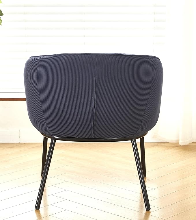 Modern Corduroy Accent Chair with Channel Back Design Black Metal Legs and Soft Upholstery Comfortable Seating for Living Room Bedroom or Office Blue