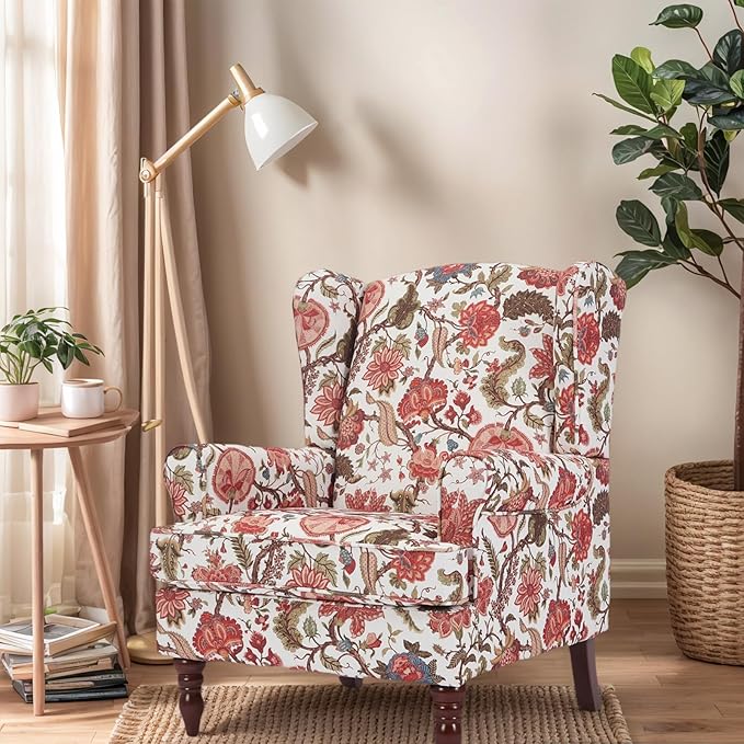 Chifee &amp Vingol Wingback Chair High Back Armchair Upholstered Living Room Chairs Comfy Single Sofa ChairRed