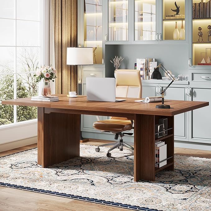 Tribesigns 62.99-Inch Computer Desk Modern Executive Office Desk Large Long Writing Table with Storage Shelves for Office Study Room (Brown)