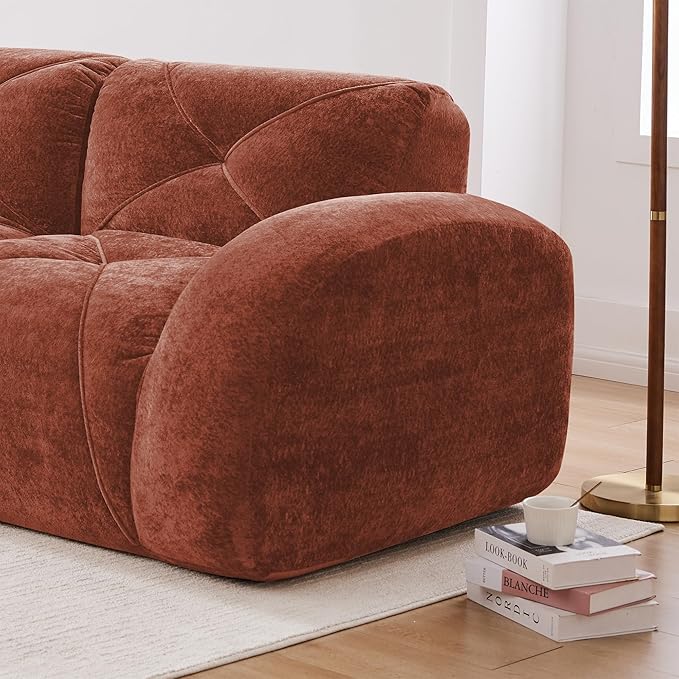 110-Inch Cloud Sectional Couches L-Shaped 4 Seat Boneless Modular Sofa with Ottoman Velvet Tufted Upholstered Boneless Couch Floor Full Foam Sofas for Living Room