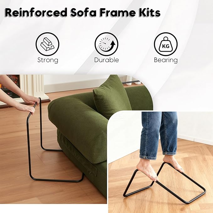 Convertible Sleeper Sofa Bed with Cylindrical Pillow Corduroy Folding Mattress Couch with Fixed-Shape Frame Floor Sofa Lounge Couch for Living Room Bedroom Lounge Studio-Green