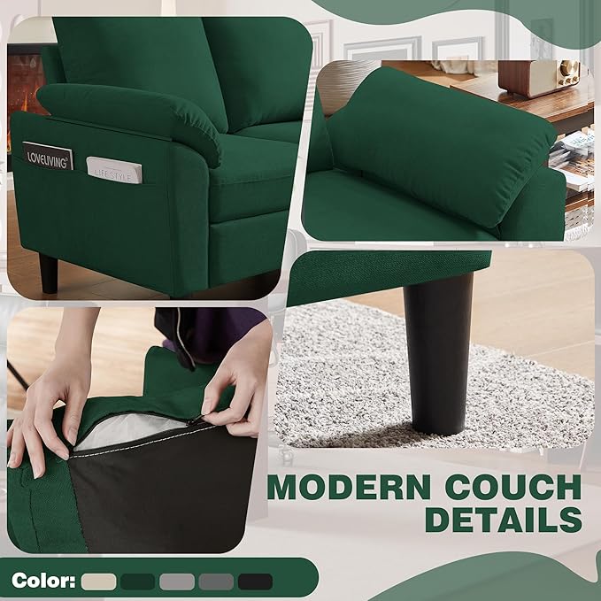 80 Convertible Sectional Sofa Small L Shaped 3 Seat Couch with Reversible Storage Chaise Modern Polyester Fabric Sofa Couches for Living Room Apartment and Small Space Green