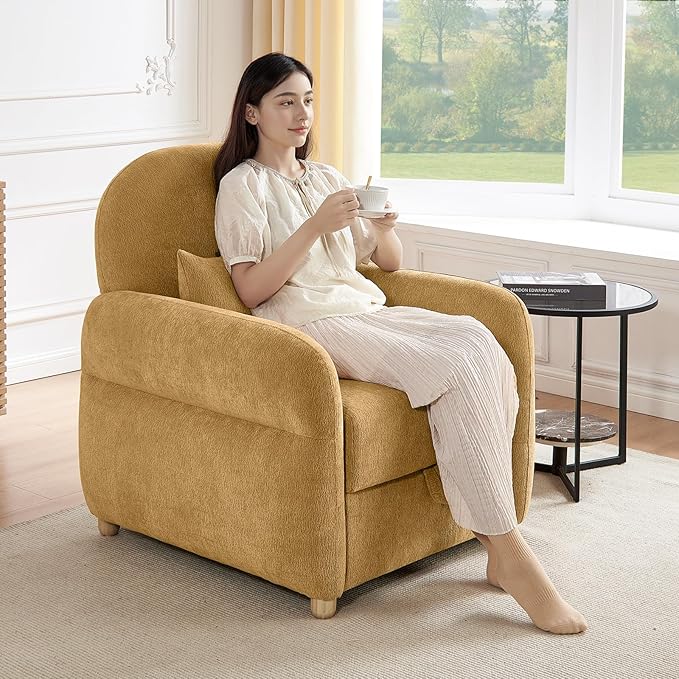 Accent Chair for Living Room 33.5 W Comfy Chenille Armchairs with Storage and Pillow Single Reading Chairs for Bedroom Study Room Apartment Tool Free Assembly Mustard Yellow