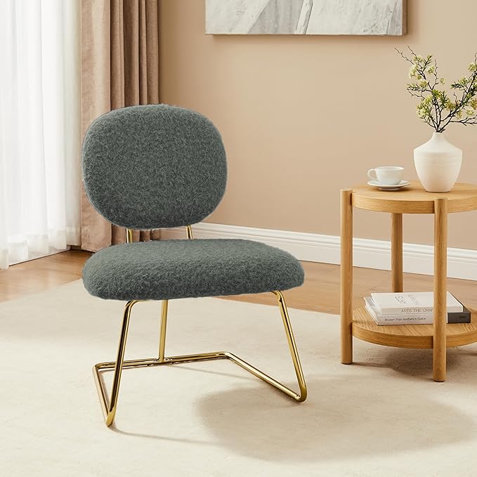 Zouron Fabric Slipper Chair Upholstered Living Room Chair with Gold Frame Armless Single Sofa Chair for Bedroom Study Black Grey