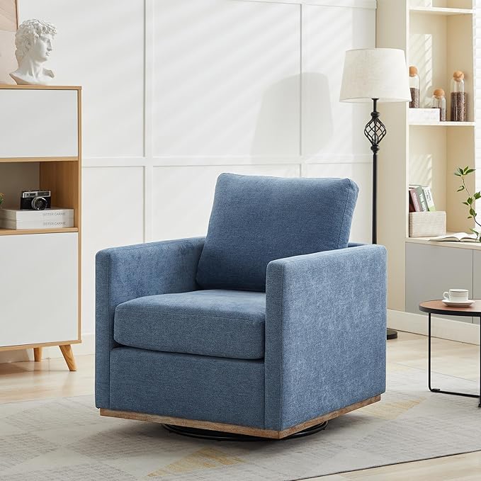 Aoiy &amp Wifon 30.7 W Swivel Accent Chair Mid Century Modern Swivel Chair for Living Room Comfy Small Accent Chair Wavy Chenille Blue