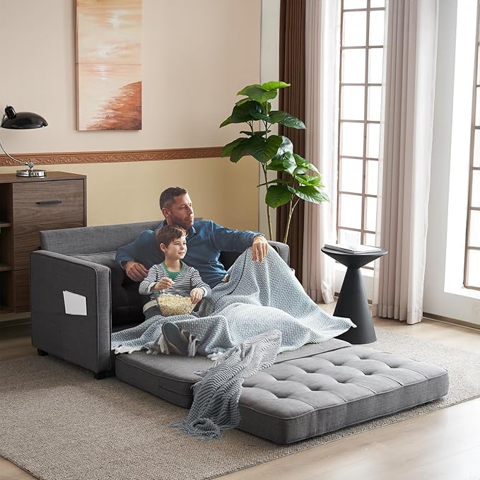 VINGLUpgraded Loveseat Sleeper 53.5W 83L Convertible Sofa Bed Couch Futon Couches for Living Room Twin Folding Couch Bed for Small Spaces Foldable Floor Gaming Sofa Bed for Basement Dark Grey