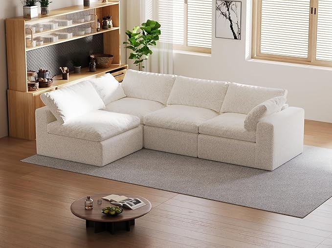 140’’ Oversized Boneless Couch for Living Room Cloud Couch Modular Sectional Free Combination with Washable Cushion Cover No Assembly Required White (4-Seat)