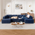 132 U Shaped Boneless Couch Cloud Sectional Modular Sofa with Double Chaise Lounge Corduroy Cloud Couch with Pillows &amp Deep Seat Boneless Sofa for Living Room Blue