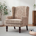 HUIMO Printed Wingback Accent Chair Linen Upholstered High Back Armchair Comfy Reading Chair for Living Room Bedroom Study 300lbs Weight Capacity (1 Brown Floral)
