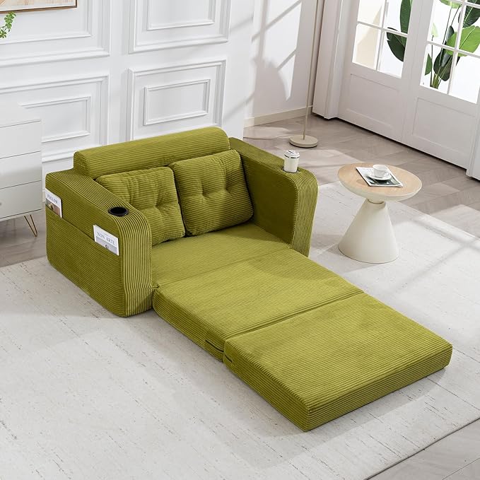 40 Folding Sofa Bed 2 in 1 Convertible Futon Sleeper Chair with Armrest &amp Backrest Comfy Chenille Cloud Floor Couch Single Sofa Chair Lounge for Living Room Bedroom (Z-Olive)