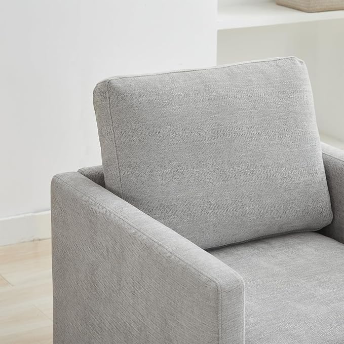 360° Swivel Accent Chair Square Modern Comfy Chair with Metal Base &amp Thicked Cushion Upholstered Lounge Reading Armchair Cloud Sofa Chairs for Living Room Bedroom Office(Chenille Light Gray)