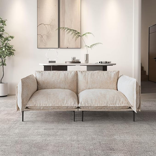 WJShome Velvet Modular Sectional Couch 74 Loveseat Cloud Couch with Deep Seat Sofa 2-Seater Sofa with Removable Cushions for Livingroom with 8 High Legs for Small SpacesOatmeal
