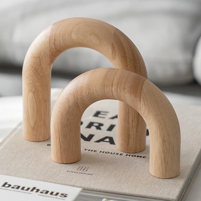 Wood Arch Decorative Objects - Modern Bookshelf Decor Coffee Table Sculpture Floating Shelf Decor Accents Japandi Home Decorations for Side Console and Entryway Table