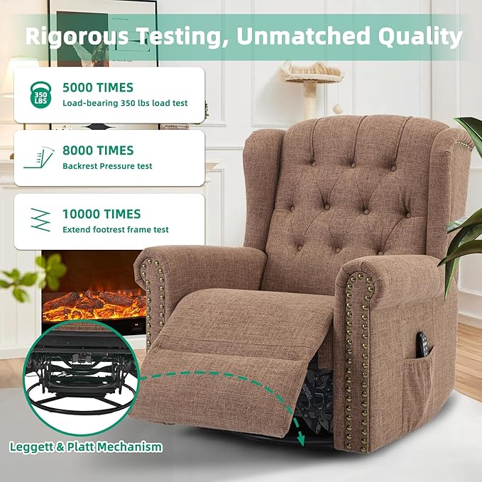 VIVIJASON Power Swivel Rocking Recliner Chair with Massage &amp Heat Electric Rocker Nursery Glider Chair Wingback Tufted Upholstered Recliner W/Type-C &amp USB Ports for Living Room Bedroom Bro