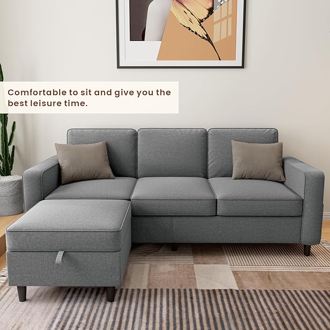 Sectional Sofa Couches for Living Room - 78''Convertible Modular Three-Seater L-Shaped Pet-Friendly CouchWashable Sofa Cover-Bench Storage Suitable for Small Living Room ApartmentOffice