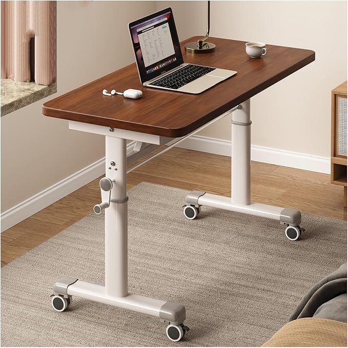 Manual Adjustable Desk Standing Desk Study Table Gaming Desks Movable Writing Table Computer Desks for Home Office Workstation Multifunctional Bedside Table(Dark Brown80cm/31.49in)