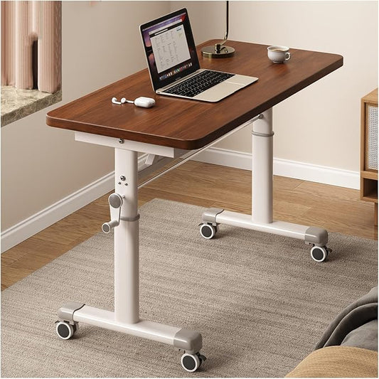 Manual Adjustable Desk Standing Desk Study Table Gaming Desks Movable Writing Table Computer Desks for Home Office Workstation Multifunctional Bedside Table(Dark Brown80cm/31.49in)