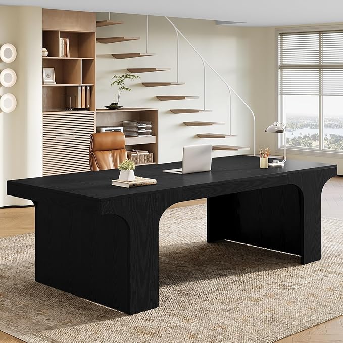 Tribesigns 70.9-Inch Executive Desk Large Wooden Computer Office Desk Modern Writing Table Business Workspace Home Office Furniture with Arched Design Black