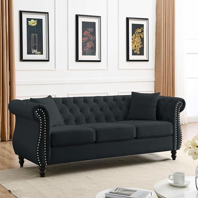 Oversized Velvet Loveseat 80 Inch Sectional CouchLuxury 3 Seater Deep Couch with NailheadUpholstered Sofa for Living Room Bedroom Apartment