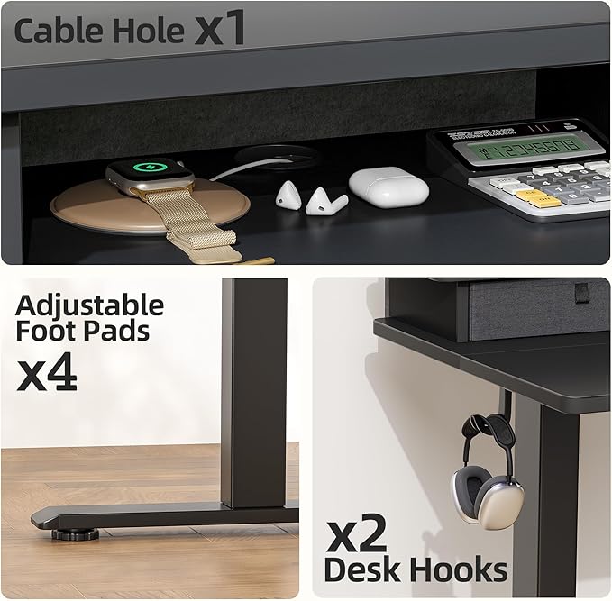 TIQLAB Standing Desk with Two Drawers Stand Up Standing Desk Adjustable Height Electric Sit Stand Table with Storage Shelf and Splice Board 63 * 24 inch Black