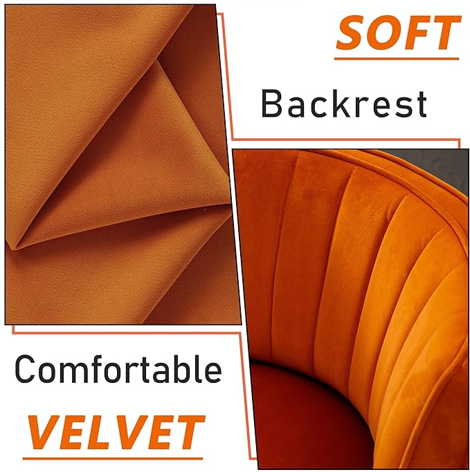 Small Barrel Chair Swivel Barrel Chair with Thicken Backrest Round Accent Chair for Living Room Bedroom Office Comfortable Velvet Fabric Soft High-Density Foam Padding (Orange)