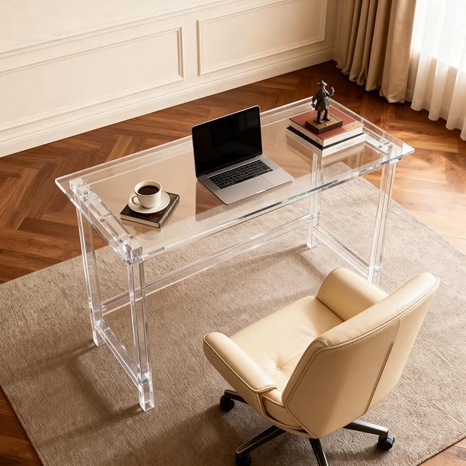 Clear Acrylic Desk Study Laptop Computer Desk Writing Table Console Table for Bedroom Home Office Desk (Clear 39.3”×19.6×29.5“)