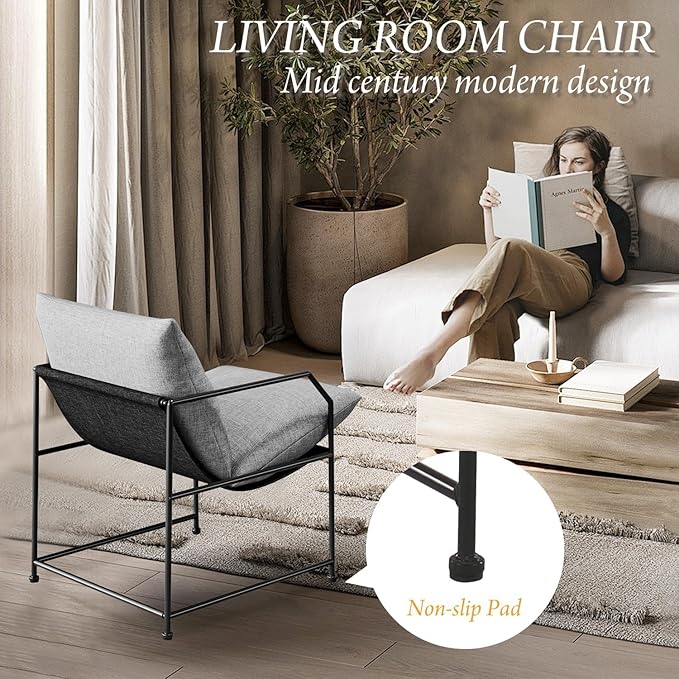 Modern Mid Century Modern Accent Chair Comfy Reading Chair for Living Room Bedroom Upholstered Lounge Chair(Gray 1)