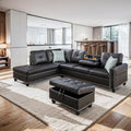 EMKK Faux Leather L-Shaped Sectional Sofa with Storage Ottoman Nailhead Rivet Hemming Upholstered Modular Couch w/Reversible Cup Holder for Living Room Apartment