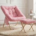 Comfy Saucer Chair for Adults Foldable Living Room Chairs Soft Faux Fur Lounge Chair for Bedroom Reading Chairs X-Large (Ottoman-Pink)
