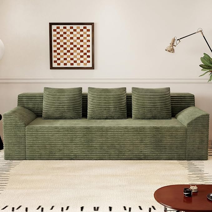 71Cloud Loveseat SofaModern 2-Seater Boneless Couch with 3Pillows &amp Side PocketSoft Corduroy Love seatCompressed FoamDeep SeatNo Assembly for Living RoomBedroomApartment(Tilted ArmrestGre