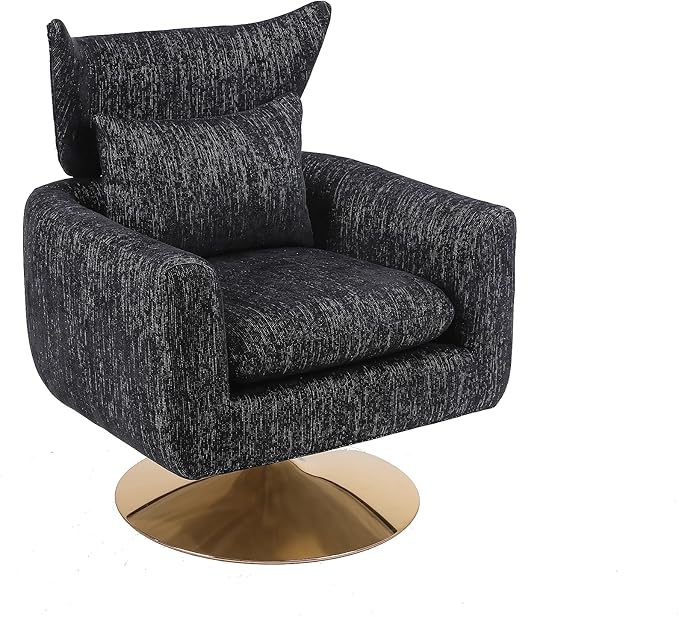 JOSHEN 360 Swivel Accent Chair IndoorModern Linen ArmchairComfortable Upholstered Lounge Chair with Metal Base for Living RoomApartmentOfficeBlack