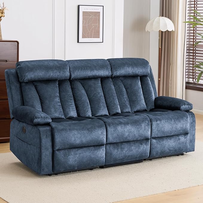 Power Recliner Sofa with Drop Down Table Heat &amp Massage Reclining Sofa Couch with Cup Holders USB &amp Type-C Ports Recliner Couch for Living Room RV Office Apartment